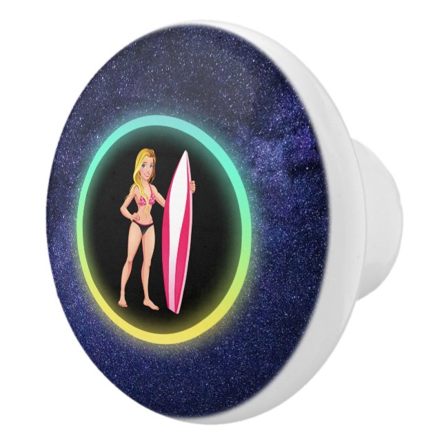 Blonde Surfer Teenage Girl Galaxy Knopp (Höger)