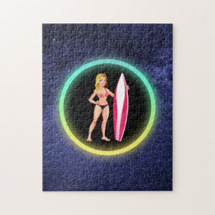 Blonde Surfer Teenage Girl Galaxy Pussel