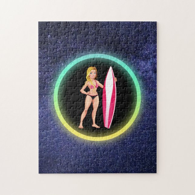 Blonde Surfer Teenage Girl Galaxy Pussel (Vertikal)