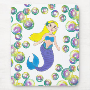 Blonde Swimming Sjöjungfru Girl Girl Bubbles Ocean Musmatta