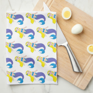 Blonde Swimming Sjöjungfru Girl Lila Svan Ocean Se Kökshandduk