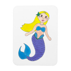 Blonde Swimming Sjöjungfru Girl Lila Svan Ocean Se Magnet