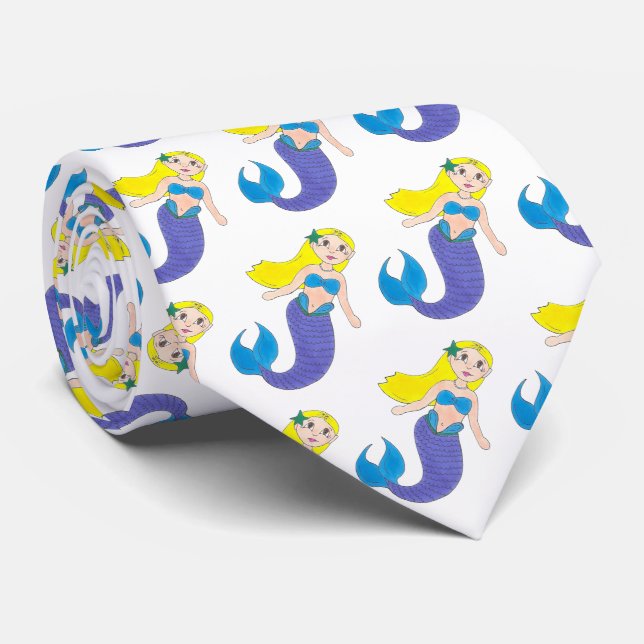 Blonde Swimming Sjöjungfru Girl Lila Svan Ocean Se Slips (Rullad)
