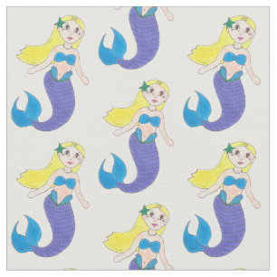 Blonde Swimming Sjöjungfru Girl Lila Svan Ocean Se Tyg