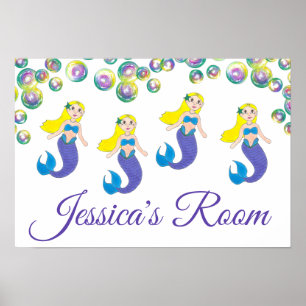 Blonde Swimming Sjöjungfru Girl Personlig Bedroom Poster