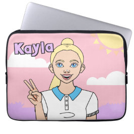 Blonde Tecknad Girl Rosa School Pencil Fodral
