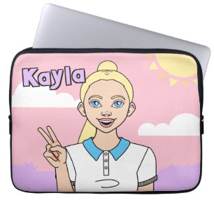 Blonde Tecknad Girl Rosa School Pencil Fodral