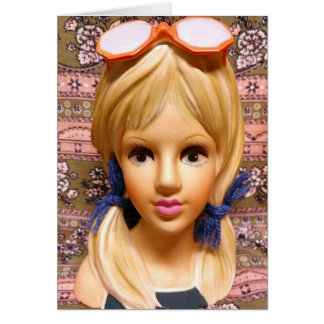 Blonde Tonåring Dam Head Vas Sunglass Pigtails Hälsningskort