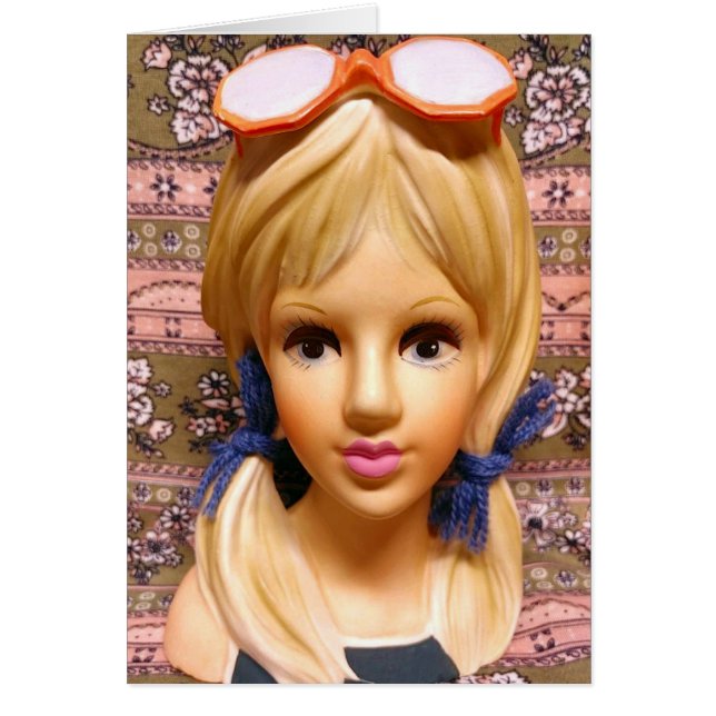 Blonde Tonåring Dam Head Vas Sunglass Pigtails Hälsningskort (Framsidan)