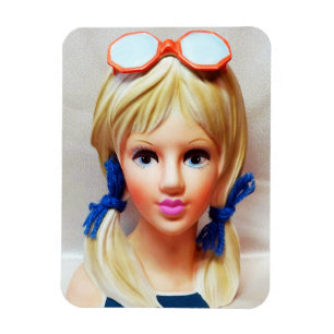 Blonde Tonåring Dam Head Vas Sunglass Pigtails Magnet