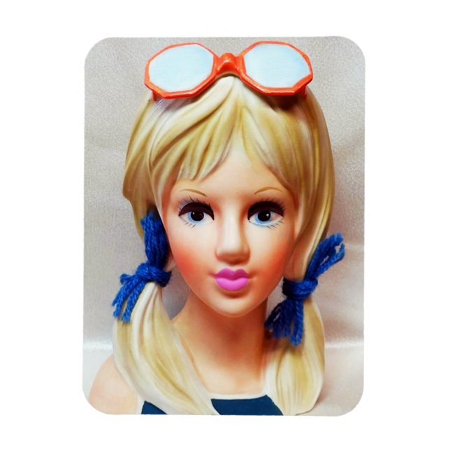 Blonde Tonåring Dam Head Vas Sunglass Pigtails Magnet (Vertikal)