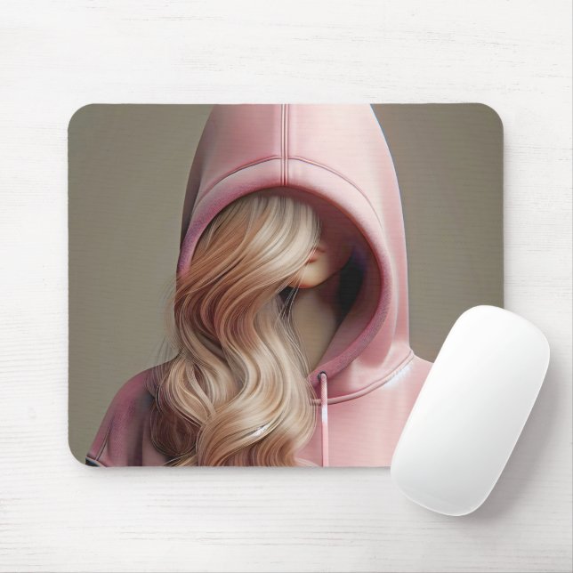 Blonde Tonåring flicka på en Rosa Hoodie Musmatta (Med mus)