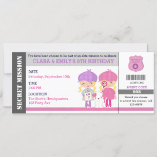 Blonde Twillingar Girls Spy / Detektiv Biljett Bir Inbjudningar