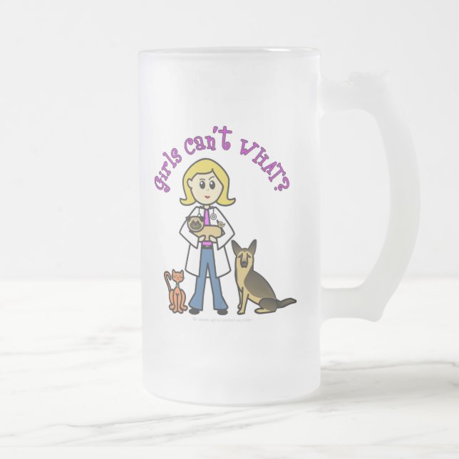 Blonde Veterinär flicka Frostat Ölglas (Höger)