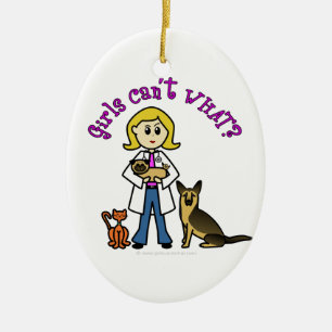 Blonde Veterinär flicka Julgransprydnad Keramik