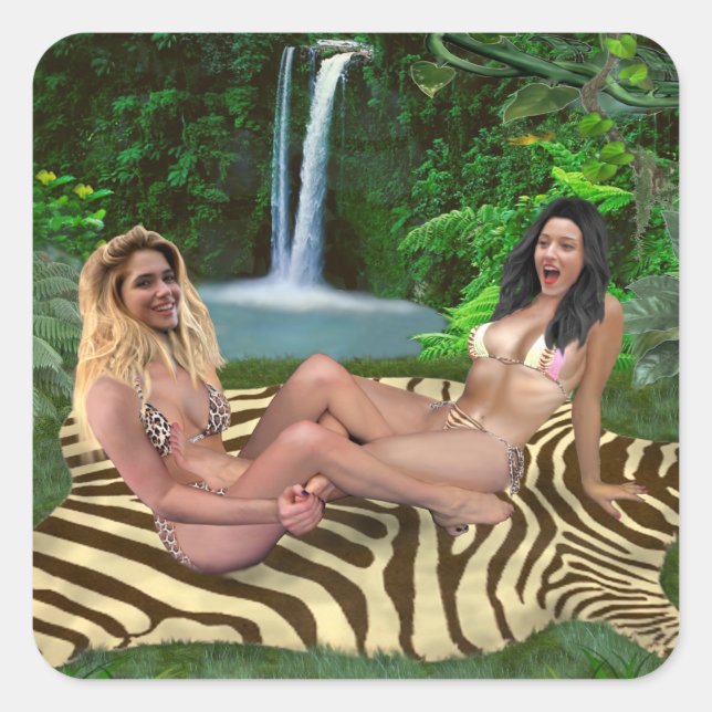 BLONDE VS BRUNETTE FYRKANTIGT KLISTERMÄRKE (Framsida)