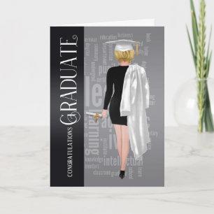 Blonde White Cap och Gown Female Student Card Kort
