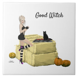 Blonde Witch Pin Up Girl Ceramic Tile Kakelplatta