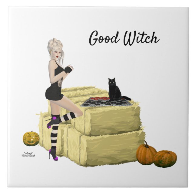 Blonde Witch Pin Up Girl Ceramic Tile Kakelplatta (Framsidan)