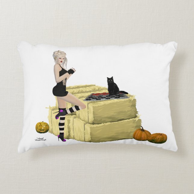 Blonde Witch Pin Up Girl Dekorativ kudde (Framsidan)