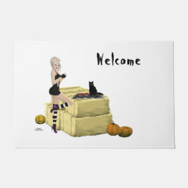 Blonde Witch Pin Up Girl Door Mat
