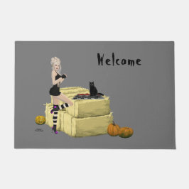 Blonde Witch Pin Up Girl Door Mat