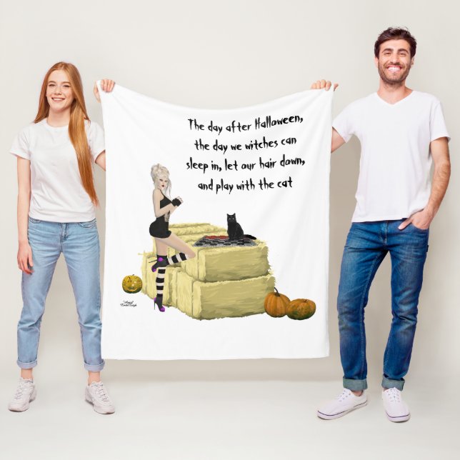 Blonde Witch Pin Up Girl Fleece Blanket (På plats)