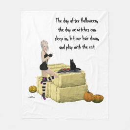 Blonde Witch Pin Up Girl Fleece Blanket