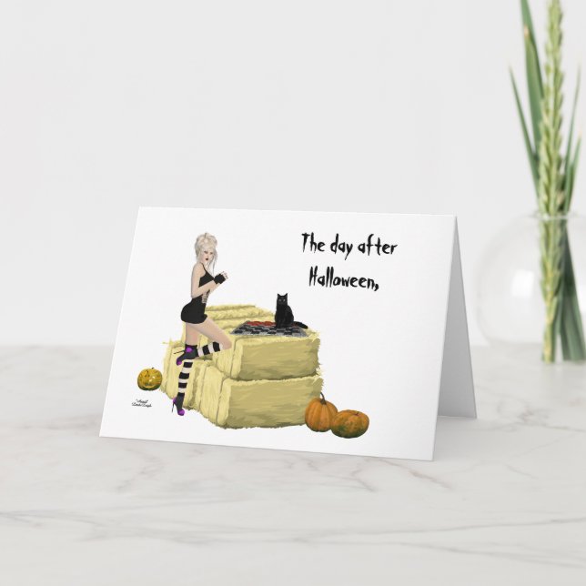 Blonde Witch Pin Up Girl Halloween Greeting Card Kort (Framsida)