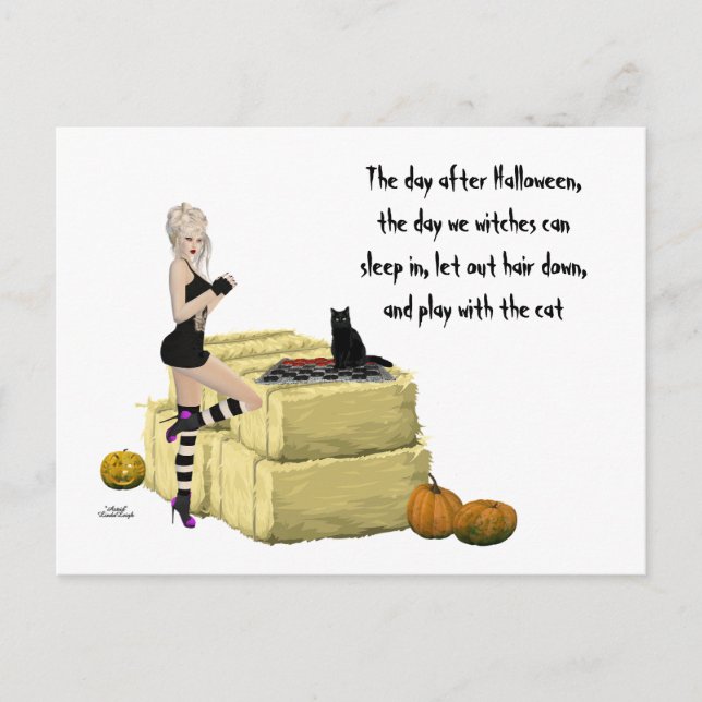 Blonde Witch Pin Up Girl Halloween-vykort Vykort (Framsida)