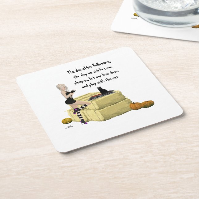 Blonde Witch Pin Up Girl Papper Underlägg (Vinklad)