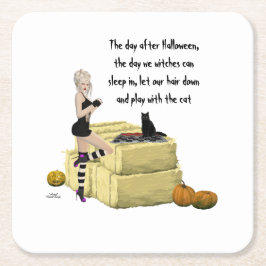 Blonde Witch Pin Up Girl Papper Underlägg Kvadrat