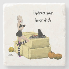 Blonde Witch Pin Up Girl Stone Underlägg