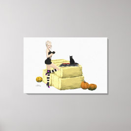 Blonde Witch Pin Up Girl Stretched Kanvastryck