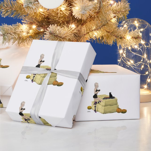 Blonde Witch Pin Up Girl Wrapping Papper Presentpapper (Helgdagar)