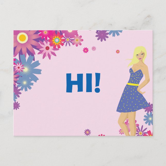 BLONDE WOMAN I BLUE DRESS HI VYKORT (Framsida)
