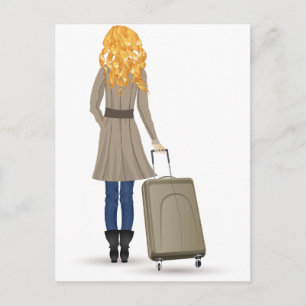 Blonde Woman med Suitcase Vykort