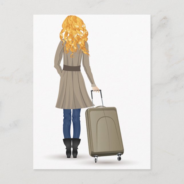 Blonde Woman med Suitcase Vykort (Framsida)