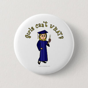 Blonde Woman Student i Blue Gown Knapp