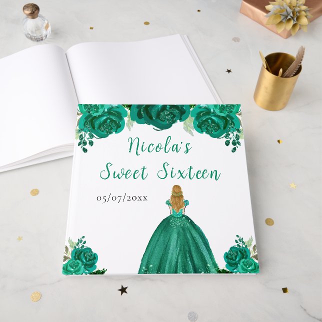 Blondhårig prinsessa grön Sweet 16 gästbok (Framsidan öppen)