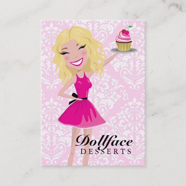 Blondie för 311 Dollface efterrätter rosa damast Visitkort (Framsida)