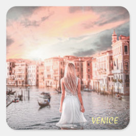 Blondie i Romantic Venedig Fyrkantigt Klistermärke