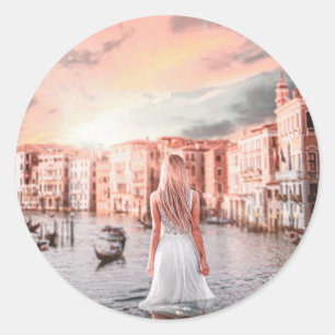 Blondie i Romantic Venedig Runt Klistermärke