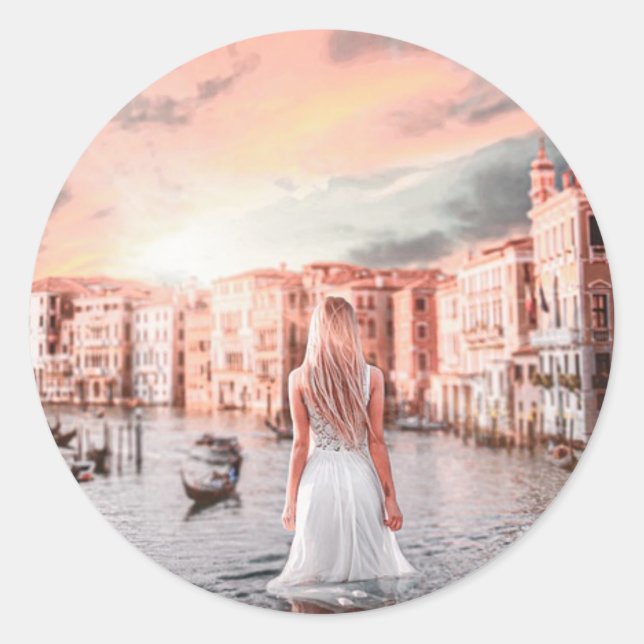 Blondie i Romantic Venedig Runt Klistermärke (Framsida)