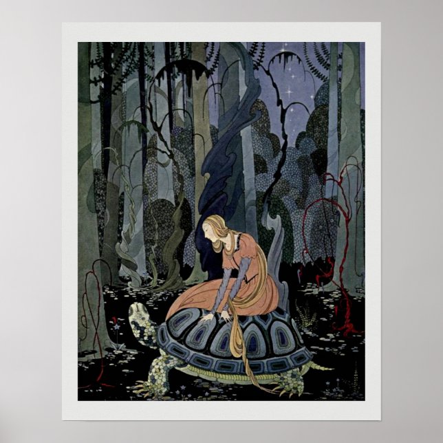 Blondin och Tortoise Fairytale Illustration Poster (Framsidan)
