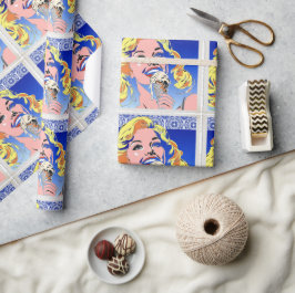 Blondin som äter glass i färgglad 60-tals Pop Art- Presentpapper
