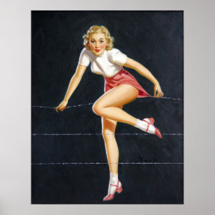 Blondinen binder på klämmer fast upp poster