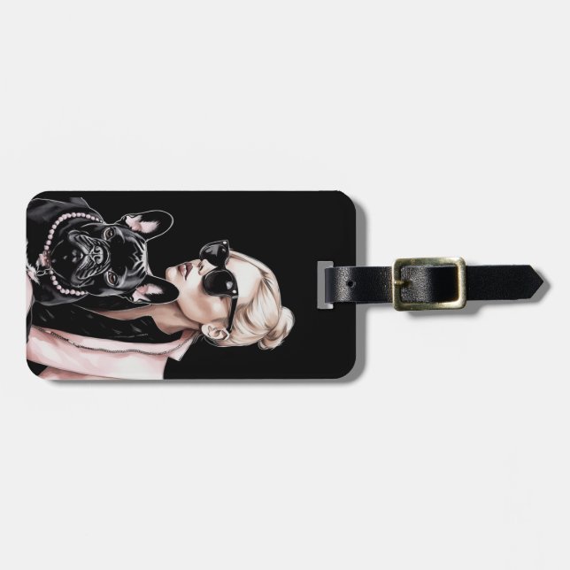 Blonflicka i solglasögon, svart Fransk Bagagebricka (Horisontell Framsida)