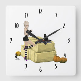 Bloning Witch Pin Up Girl Wall Clock Fyrkantig Klocka