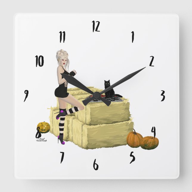 Bloning Witch Pin Up Girl Wall Clock Fyrkantig Klocka (Framsida)